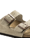 The Birkenstock Womens Arizona Suede Leather Sandals in Taupe