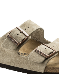 The Birkenstock Womens Arizona Suede Leather Sandals in Taupe