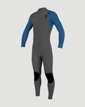 Boys HyperFreak 4/3mm+ Chest Zip Wetsuit in Graphite, Smoke & Bali Blue