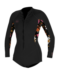 The O'Neill Womens Bahia 2mm Front Zip Spring Wetsuit in Black, Blue & Black