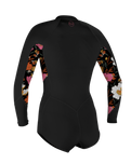 The O'Neill Womens Bahia 2mm Front Zip Spring Wetsuit in Black, Blue & Black