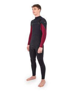 The O'Neill Mens HyperFreak Fire 5/4mm Chest Zip Wetsuit in Black & Dark Red