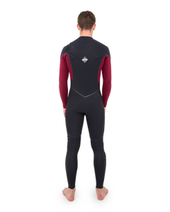 The O'Neill Mens HyperFreak Fire 5/4mm Chest Zip Wetsuit in Black & Dark Red