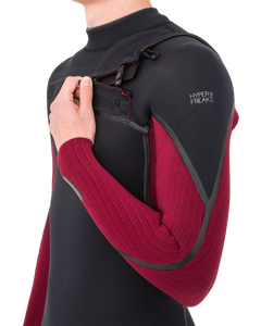 The O'Neill Mens HyperFreak Fire 5/4mm Chest Zip Wetsuit in Black & Dark Red