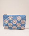 The Elizabeth Scarlett Pearl Shell Velvet Everyday Pouch in Dusky Blue