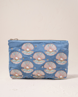 The Elizabeth Scarlett Pearl Shell Velvet Everyday Pouch in Dusky Blue