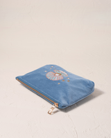 The Elizabeth Scarlett Pearl Shell Velvet Mini Pouch in Dusky Blue