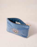 The Elizabeth Scarlett Pearl Shell Velvet Mini Pouch in Dusky Blue