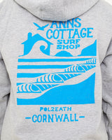 Polzeath Hoodie in Dusty Grey & Cyan