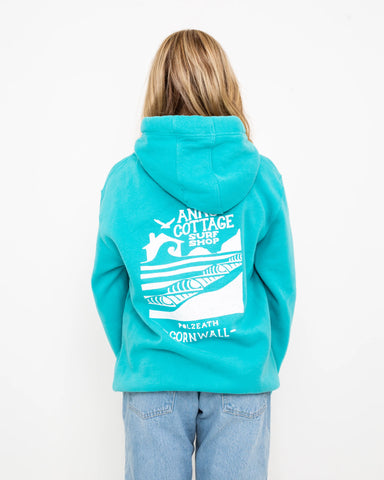 Polzeath Hoodie in Lagoon & White