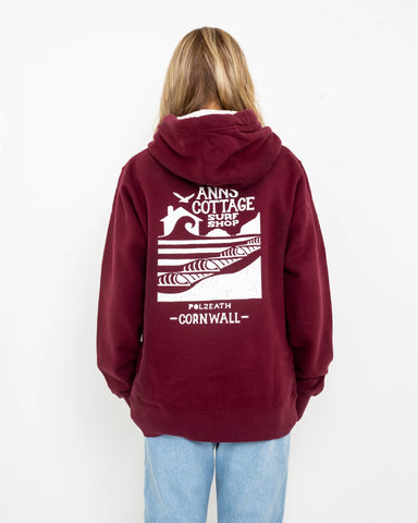 Polzeath Hoodie in Maroon & White