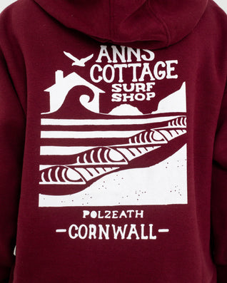 Polzeath Hoodie in Maroon & White