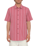 The Volcom Mens Newbar Stripe Shirt in Washed Ruby