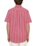 The Volcom Mens Newbar Stripe Shirt in Washed Ruby