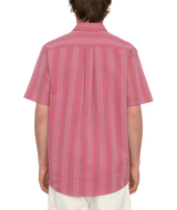 The Volcom Mens Newbar Stripe Shirt in Washed Ruby