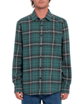 The Volcom Mens Caden Plaid Shirt in Sea Green