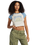 The Billabong Womens Blissed Raglan Cropped T-Shirt in Blue Shadow