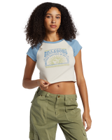 The Billabong Womens Blissed Raglan Cropped T-Shirt in Blue Shadow