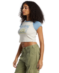 The Billabong Womens Blissed Raglan Cropped T-Shirt in Blue Shadow