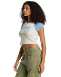 The Billabong Womens Blissed Raglan Cropped T-Shirt in Blue Shadow