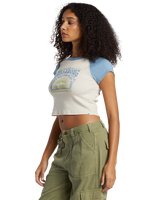 The Billabong Womens Blissed Raglan Cropped T-Shirt in Blue Shadow