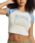 The Billabong Womens Blissed Raglan Cropped T-Shirt in Blue Shadow