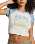 The Billabong Womens Blissed Raglan Cropped T-Shirt in Blue Shadow