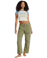 The Billabong Womens Blissed Raglan Cropped T-Shirt in Blue Shadow