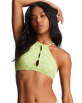 The Billabong Womens Thats Cute High Neck Bikini Top in Sweet Lime