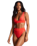 The Billabong Womens Lined Up Remi Plunge Bikini Top in Bright Poppy