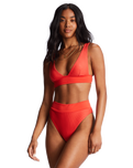 The Billabong Womens Lined Up Remi Plunge Bikini Top in Bright Poppy