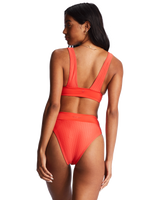 The Billabong Womens Lined Up Remi Plunge Bikini Top in Bright Poppy