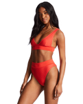 The Billabong Womens Lined Up Remi Plunge Bikini Top in Bright Poppy