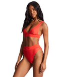 The Billabong Womens Lined Up Remi Plunge Bikini Top in Bright Poppy