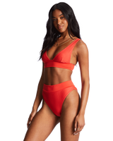 The Billabong Womens Lined Up Remi Plunge Bikini Top in Bright Poppy