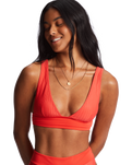 The Billabong Womens Lined Up Remi Plunge Bikini Top in Bright Poppy