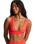 The Billabong Womens Lined Up Remi Plunge Bikini Top in Bright Poppy