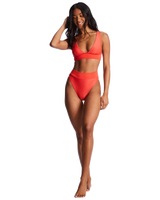 The Billabong Womens Lined Up Remi Plunge Bikini Top in Bright Poppy