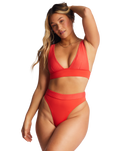 The Billabong Womens Lined Up Remi Plunge Bikini Top in Bright Poppy