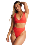 The Billabong Womens Lined Up Remi Plunge Bikini Top in Bright Poppy