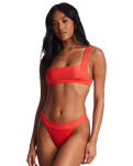 The Billabong Womens Lined Up Banded Hike Bikini Bottoms in Bright Poppy