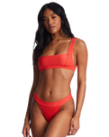 The Billabong Womens Lined Up Banded Hike Bikini Bottoms in Bright Poppy