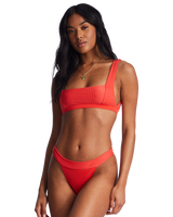 The Billabong Womens Lined Up Banded Hike Bikini Bottoms in Bright Poppy