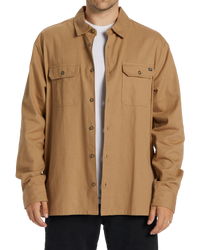 The Billabong Mens Zeledon Solid Flannel Shirt in Gravel