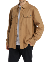 The Billabong Mens Zeledon Solid Flannel Shirt in Gravel