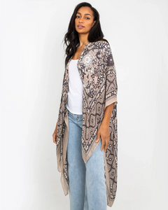 The Free People Womens Magic Dance Border Print Kimono in Mushroom