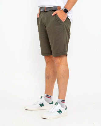 Belted Chino Walkshorts in Deep Depths Green