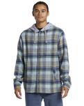 The Quiksilver Mens Sandbar Hooded Flannel Shirt in Vintage Blue