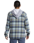 The Quiksilver Mens Sandbar Hooded Flannel Shirt in Vintage Blue