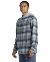 The Quiksilver Mens Sandbar Hooded Flannel Shirt in Vintage Blue